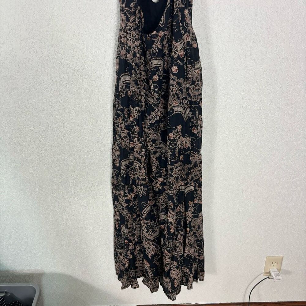 Free People Kissing Sunlight Halter Pants Jumpsuit Black w/ Brown Floral Medium - Picture 6 of 10